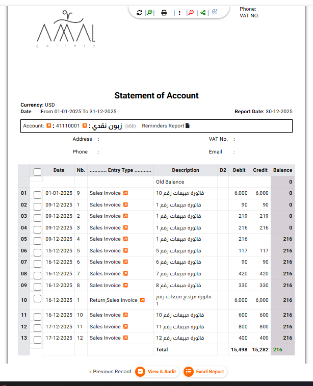 Statement of Account